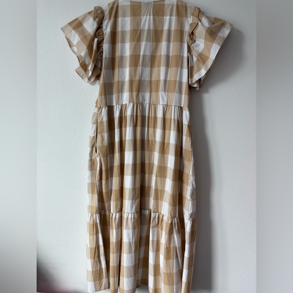 Who What Wear Tan and White Checkered Dress